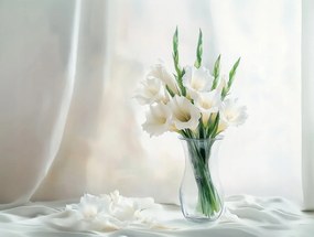 Vászonkép Canvas Virágok Fehér Gladiola Kard Váza Természet 100x75