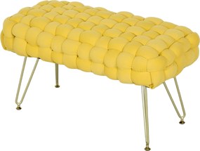 HOMCOM Kárpitozott Plüss Ágypad Melletti Pad Arany Lábbal és Párnázott Ülőrészel Bejáratokhoz - Sárga | Aosom