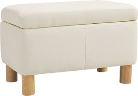 HOMCOM Hálószobai Tároló Láda 33L Tároló Puff PU Kárpitozással, Fa Lábakkal, Előszobába, Nappaliba 60x38x40 cm Krém | Aosom
