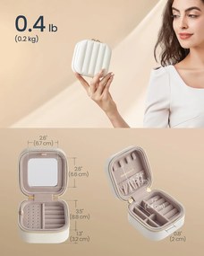 Utazó ékszertok, kis ékszerdoboz-rendező tükörrel, 10,5 x 6 x 10,5 cm,felhő fehér