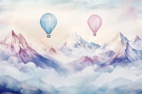 Fotótapéta Flizelina Gyerekek Hegyek Ég Felhők Lufi Repülés 416x254 ragasztó