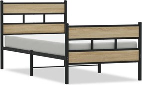 vidaXL sonoma tölgy színű fém ágykeret matrac nélkül 90 x 190 cm