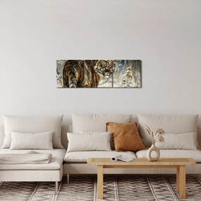 Kép - tigris a havas erdőben, olajfestmény (órával) (90x30 cm)