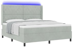 Boxspring Ágy Mattal és LED Fénnyel Szürke 180x200 cm Bársony