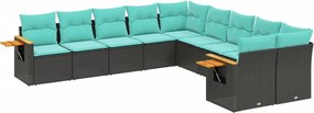 vidaXL 10 részes fekete polyrattan kerti ülőgarnitúra párnával