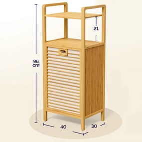 Bambusz polc 36 literes billenő szennyeskosárral - 95 x 40 x 30 cm