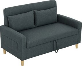 HOMCOM 2-Fős Szövet Kanapé Karfákkal és 2 Levehető Párnával, Modern 2-Fős Kanapé Tárolórekesszel, Oldalsó Zsebekkel és Fából Készült Lábakkal nappalih