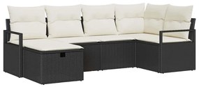 vidaXL Kerti Kanapé Szett párnával tárolóval 6 pcs Fekete polirattan