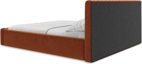 Terrakotta színű kárpitozott ágyneműtartós franciaágy ágyráccsal 140x200 cm Lemi – Makamii