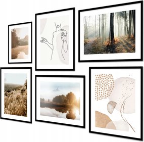 Készlet Festmények Poszterek keretben Erdő Természet Boho Bronz