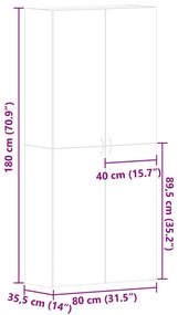 Cipőtároló Fekete 80x35,5x180 cm Mérnöki Fa