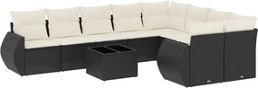 vidaXL 10 részes fekete polyrattan kerti ülőgarnitúra párnákkal