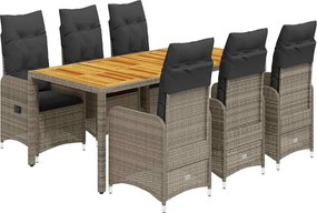 vidaXL 7 részes szürke polyrattan kerti bisztrógarnitúra párnákkal