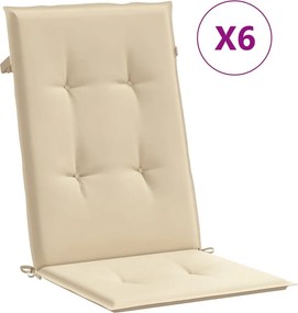 vidaXL 6 db bézs szövet kerti magas háttámlájú székpárna 120x50x3 cm