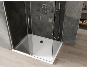 Mexen Omega, tolóajtós zuhanykabin 120 (ajtó) x 100 (fali) cm, 8mm szürke üveg, króm profil + vékony zuhanytálca fehér + króm szifon, 825-120-100-01-…