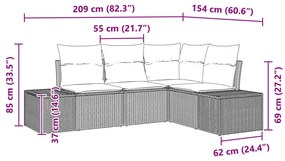 4 darabos kerti kanapészett párnákkal, világosszürke poli rattan