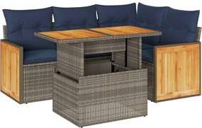 vidaXL 5 részes szürke polyrattan akácfa kerti ülőgarnitúra párnákkal