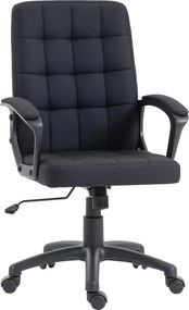 Vinsetto középmagas forgós irodai szék – szintetikus len kárpit, magasságállítás, dönthető, kartámaszok, görgők – fekete | Aosom