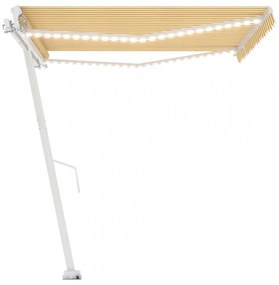 sárga és fehér kézzel kihúzható LED-es napellenző 400 x 300 cm
