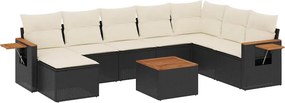 vidaXL 9 részes fekete polyrattan kerti ülőgarnitúra párnákkal