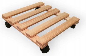 Gurulós virágtartó állvány – fa, négyzet alakú, 35x35 cm