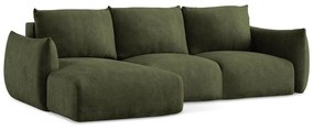 Zöld zsenília kinyitható sarokkanapé (bal oldali-heverő résszel) Leila – Makamii
