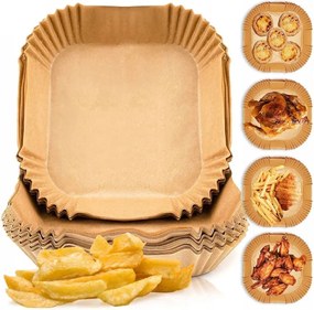 300x Air Fryer utántöltő papírtálcák zsírmentes olajsütőhöz 20x20 CM