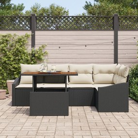 6 Darabos Kerti Étkező Szett Párnákkal Fekete Poli Rattan Acacia