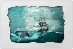 Poszterek 120x80 Vihar Tenger Hajó Tájkép