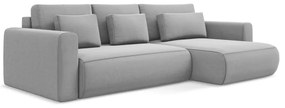 Világosszürke bársony kinyitható-tárolóhelyes sarokkanapé (jobb oldali-heverő résszel) Kapua – Makamii
