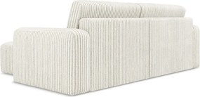 Krémszínű kordbársony kinyitható-tárolóhelyes sarokkanapé (jobb oldali-heverő résszel) Kona – Makamii