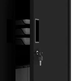 Fém iratszekrény széffel és fiókokkal FILIP II, 900 x 1850 x 400 mm, fekete