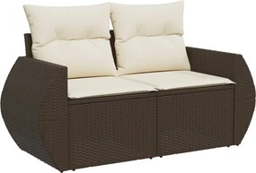 vidaXL 2 személyes barna polyrattan kerti kanapé párnával