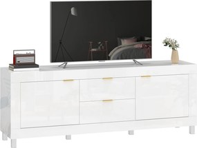 HOMCOM alacsony TV-szekrény max. 190,5 cm (75") tévékhez — 180 x 40 x 66 cm magasfényű fehér, 2 lágyzáras ajtó, kábelrendezés, 2 fiók | Aosom