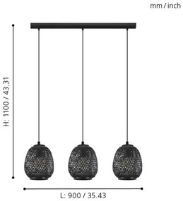 Eglo 43266 - Csillár zsinóron DEMBLEBY 1 3xE27/40W/230V