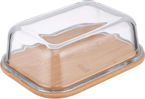 BAMBOO bambusz vajtartó, üveg fedéllel 17,5 x 13cm
