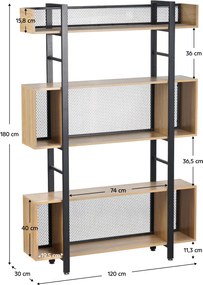 3 polcos polcállvány, tölgy/fekete, KILIS NEW TYP 3