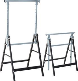 HOMCOM 2 x Keresztpántos Támogató Összecsukható Állvány, 200 kg-ig Állítható Acél, Fekete, 68 x 58 x 80-130 cm | Aosom