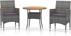vidaXL 3 részes szürke polyrattan kerti étkezőgarnitúra