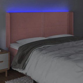 rózsaszín bársony LED-es fejtámla 183x16x118/128 cm
