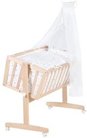 Natúr színű bükkfa gurulós-baldachinos bölcső 40x90 cm – Roba