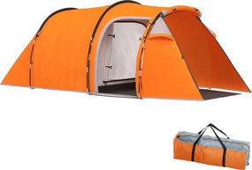 Outsunny 2–3 személyes alagút sátor előtével és lámpaakasztóval, 2000 mm vízálló — utazáshoz/túrázáshoz/kertbe — narancssárga | Aosom