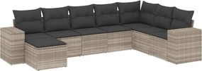 vidaXL 8 részes világosszürke polyrattan kerti ülőgarnitúra párnával
