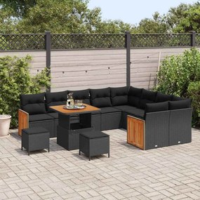 Kerti Kanapé Szett 12 pcs Fekete 80 x 80 x 71 cm polirattan