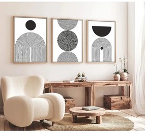 KÉSZLET 3x Kép képkeretben 50x70 cm fekete/fehér