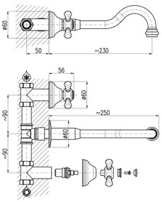 RAV Slezák MK131SM - Falba süllyeszthető mosdócsaptelep, MORAVA RETRO, sárgaréz kivitel
