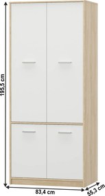 4- ajtós akasztós szekrény, fehér/tölgy sonoma, TEYO