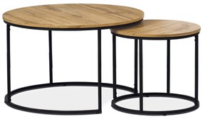 Set masuță de cafea din 2 buc, blat MDF, decor stejar salbatic, bază metalică, lac negru