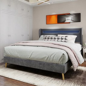 Kárpitozott ágy franciaágy 140x200cm Led Szürke