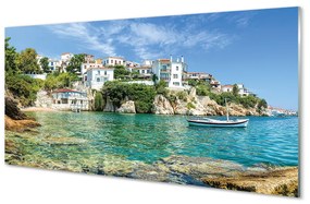 Akrilkép Görögország tenger városi élet 100x50 cm